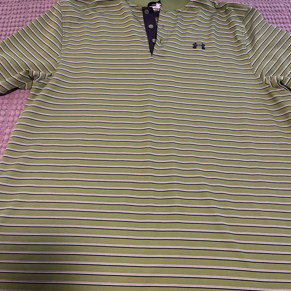 Under Armour Men's Lime and Navy Striped Polo